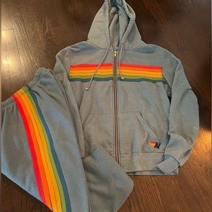Aviator Nation hoodie and pants- sold as a set- both Mediums washed teal color